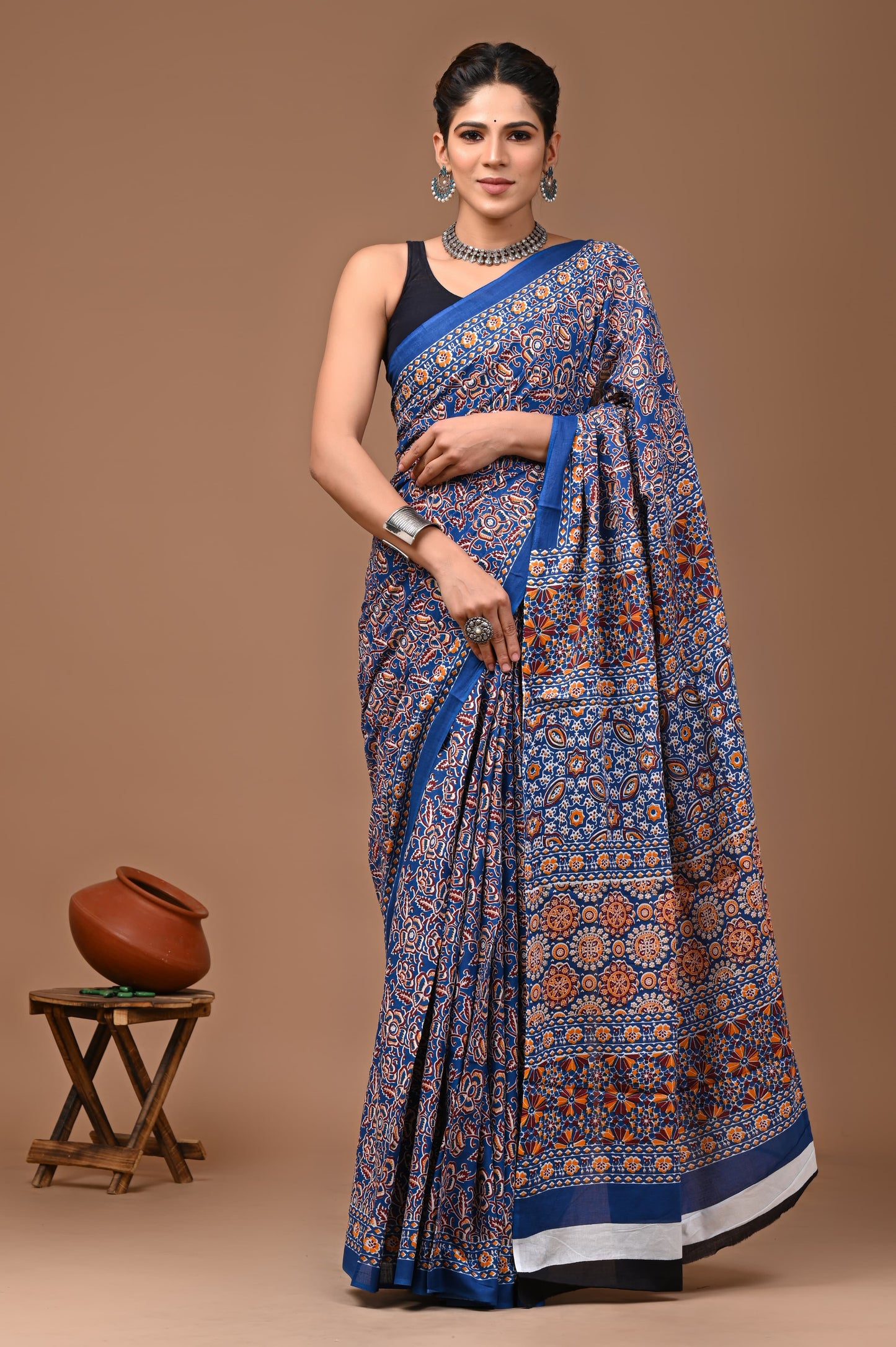 Mul Cotton Block Print Saree
