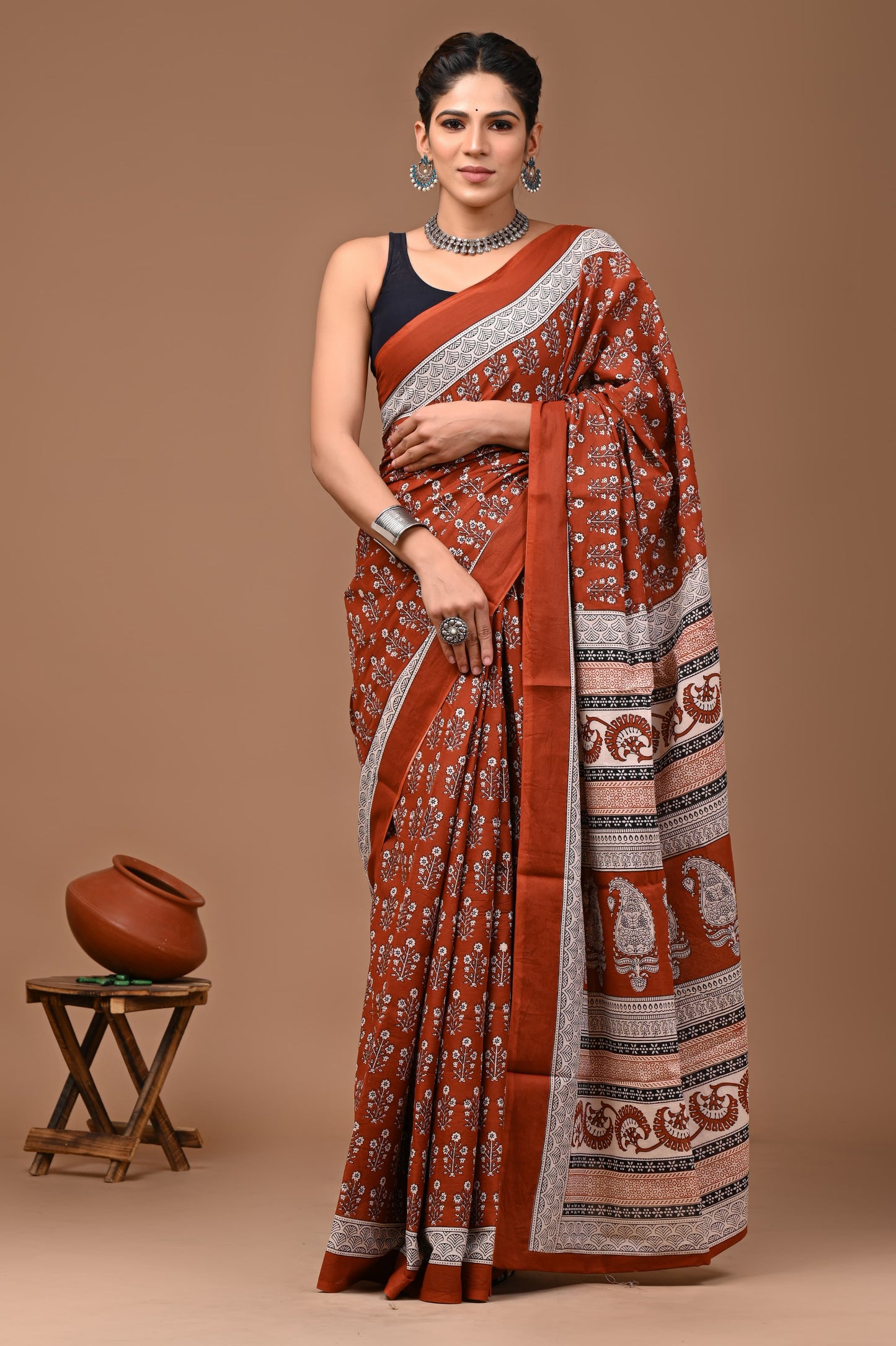 Mul Cotton Block Print Saree