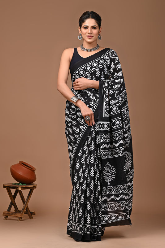 Mul Cotton Block Print Saree