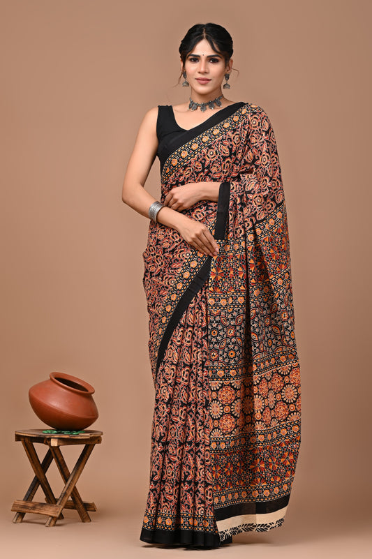 Mul Cotton Block Print Saree