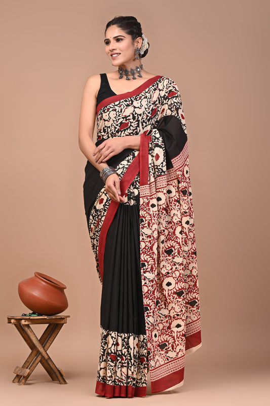 Mul Cotton Block Print Saree