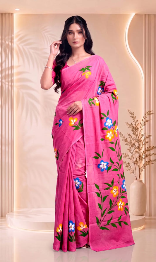 Pure Cotton Saree – Premium Jaipuri Floral Hand Block Printed Design