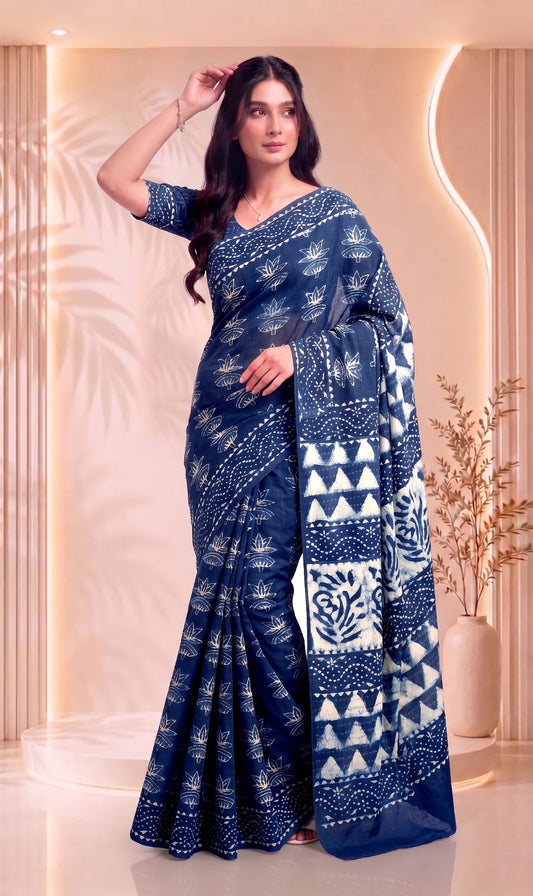 Traditional Floral Hand Block Collection Printed Cotton Sarees for Women