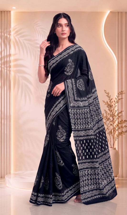 Handcrafted Floral Print Collection Traditional Cotton Sarees for Women