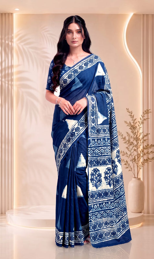 Comfortable Cotton Saree – Soft Traditional Hand Block Printed Design