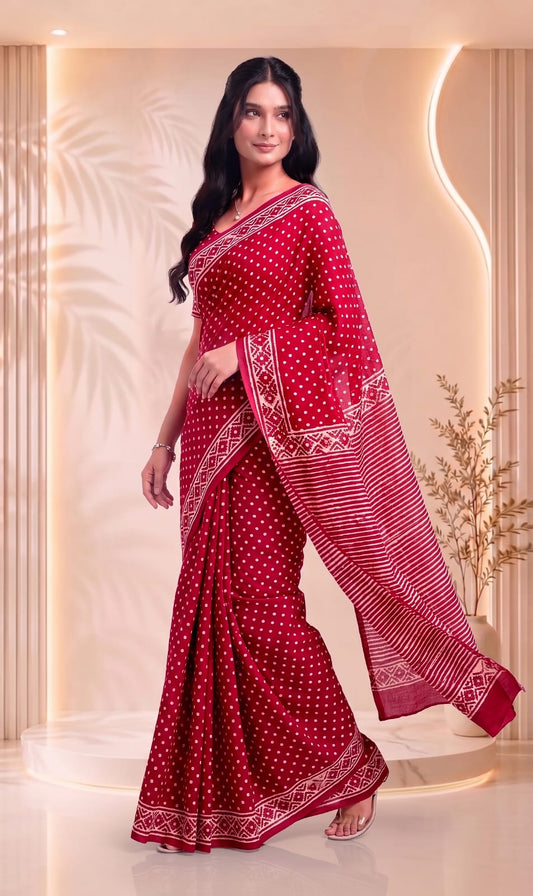 Stylish Cotton Saree – Elegant Floral Hand Block Printed Design