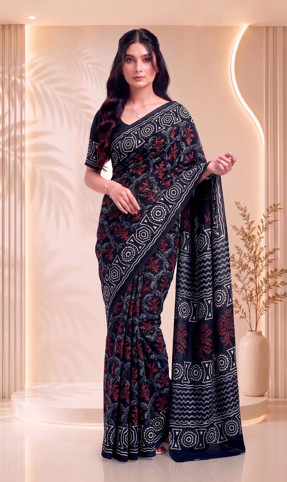 Premium Jaipuri Cotton Mulmul Saree With Traditional Hand Block Print