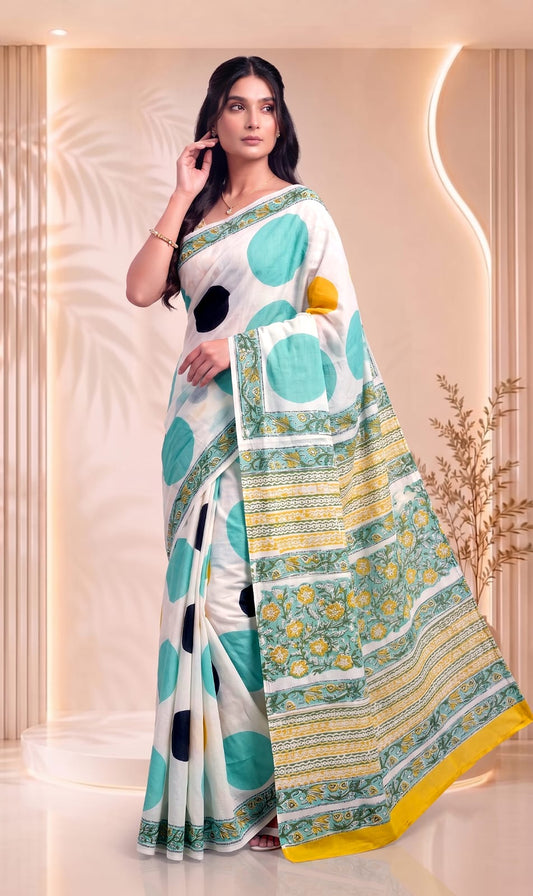 Traditional Cotton Saree – Elegant Hand Block Printed Floral Design