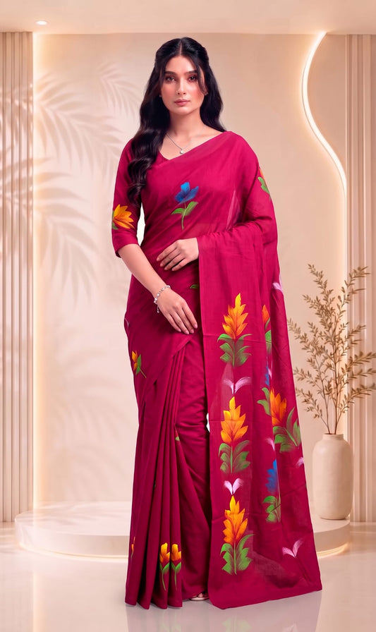 Premium Hand Block Printed Saree – Traditional Floral Cotton Design