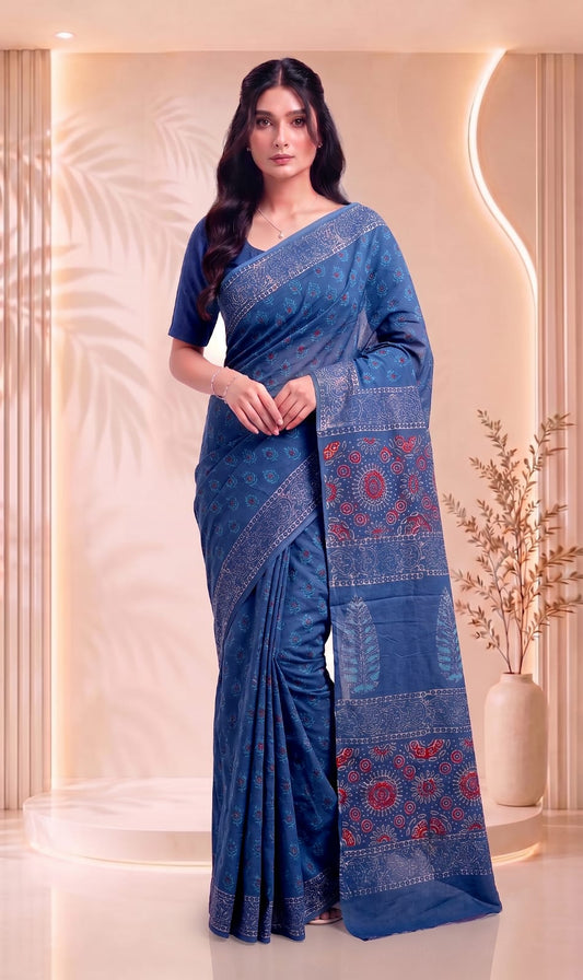 Stylish Saree for Women – Premium Cotton Floral Hand Block Design