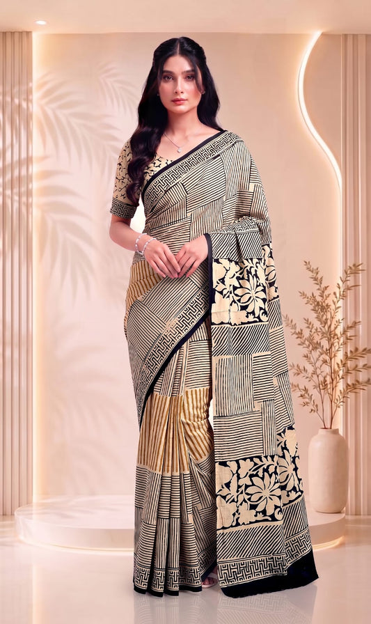 Premium Traditional Print Designer Cotton Sarees for Women