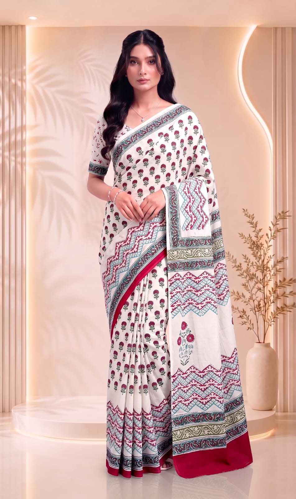 Jaipuri Saree -Traditional Hand Block Printed Cotton Design