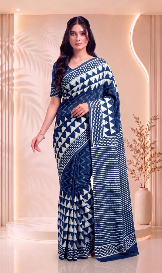 Jaipuri Hand Block Saree – Elegant Traditional Cotton Print