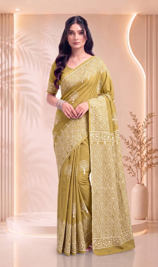 Mulmul Cotton Saree – Lightweight Soft Floral Hand Block Print