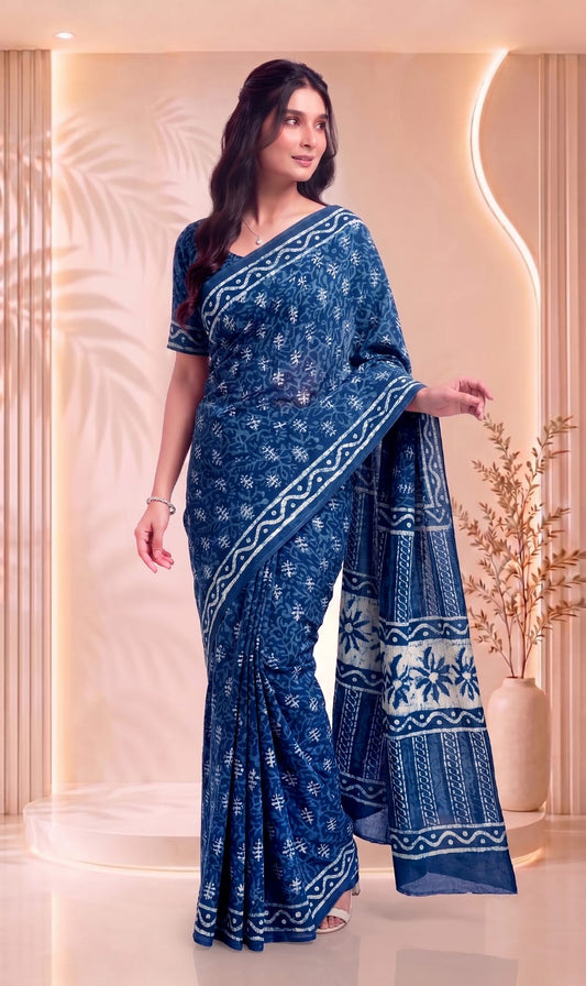 Traditional Jaipuri Saree – Hand Block Floral Cotton Print