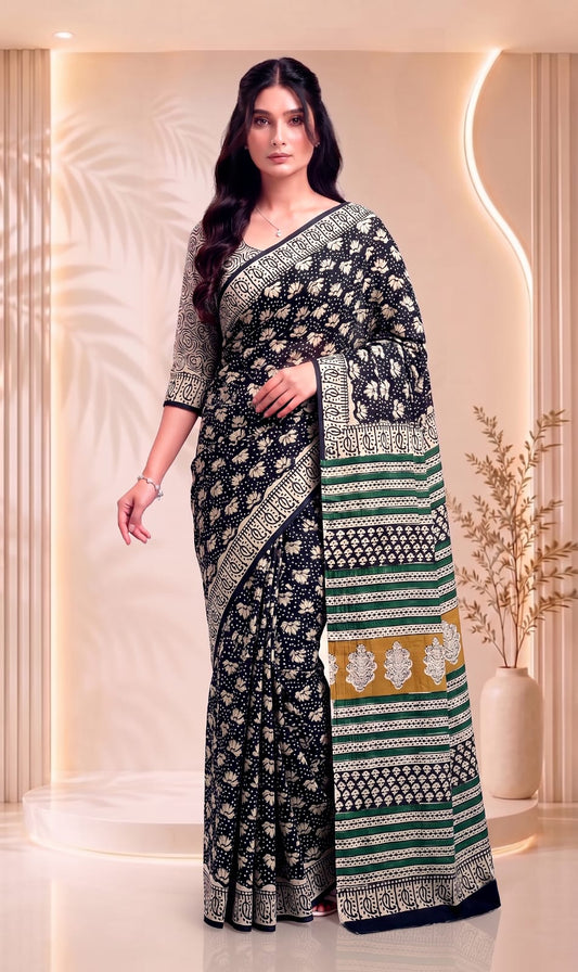Floral Cotton Collection Hand Block Printed Saree