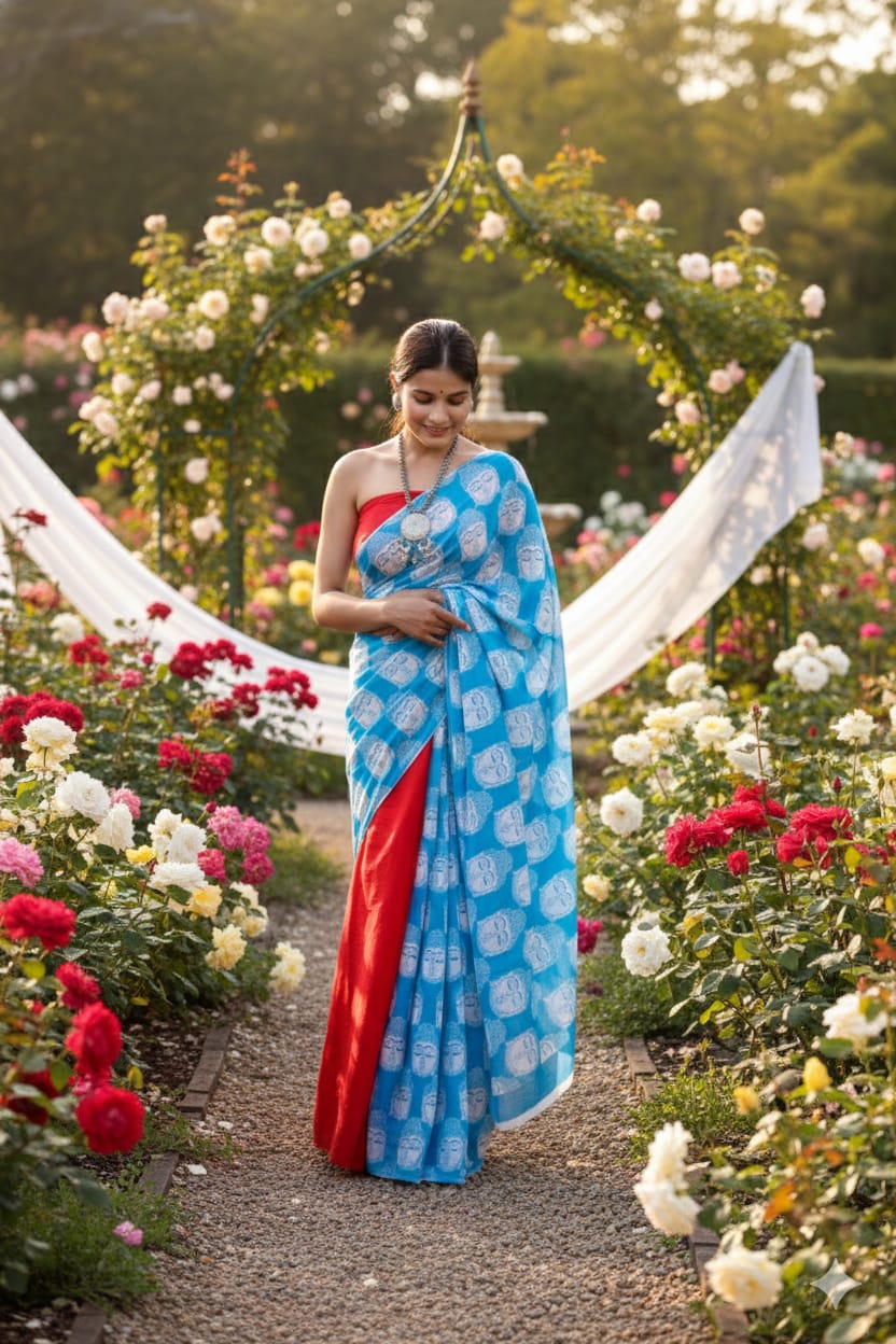 Traditional Jaipuri Printed Mulmul Cotton Saree with Blouse Piece