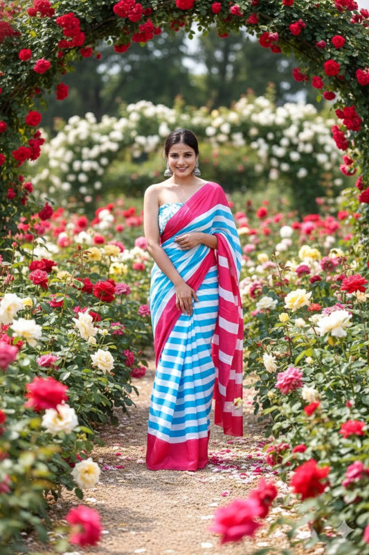 Traditional Jaipuri Printed Mulmul Cotton Saree with Blouse Piece