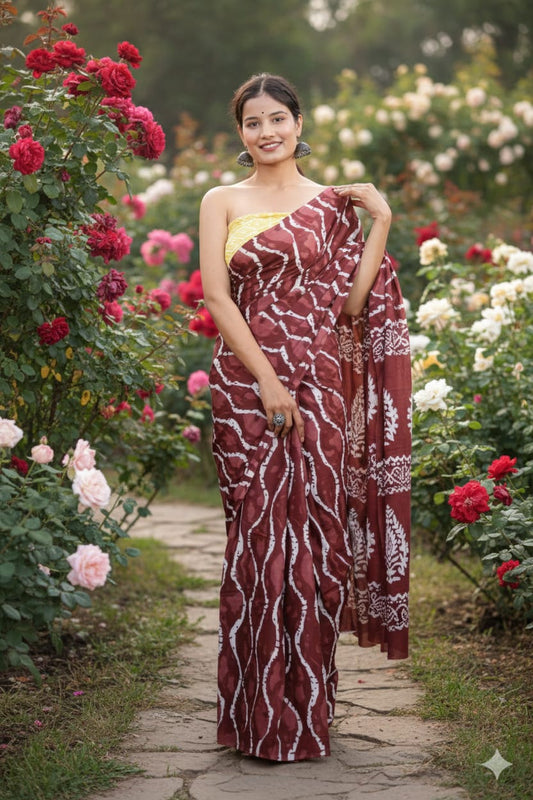 Traditional Jaipuri Printed Mulmul Cotton Saree with Blouse Piece