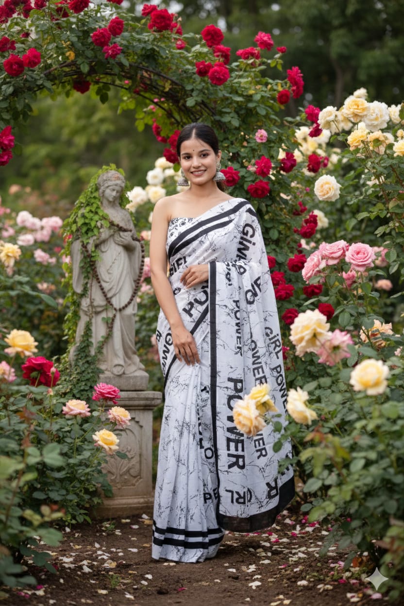 Traditional Jaipuri Printed Mulmul Cotton Saree with Blouse Piece