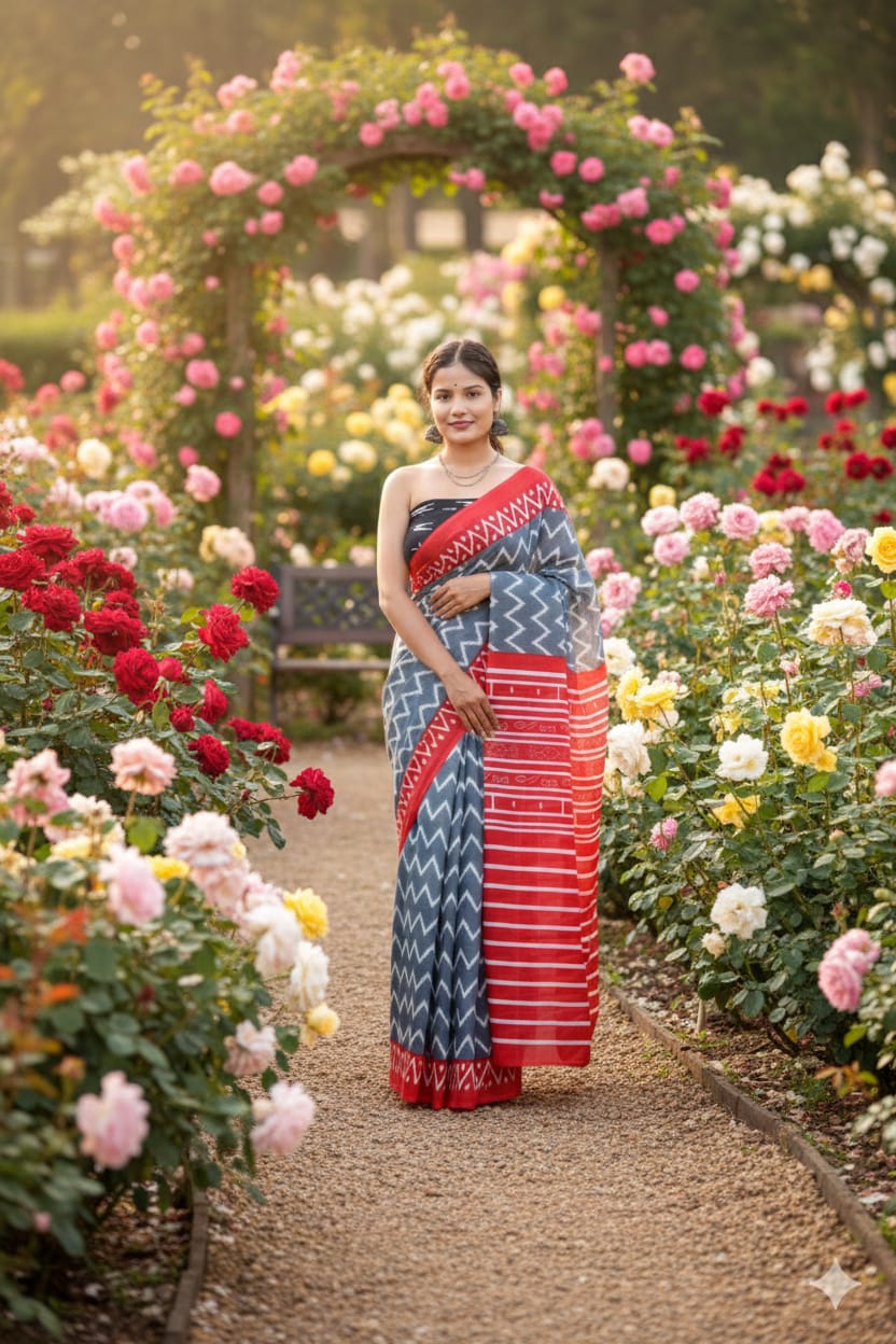 Traditional Jaipuri Printed Mulmul Cotton Saree with Blouse Piece
