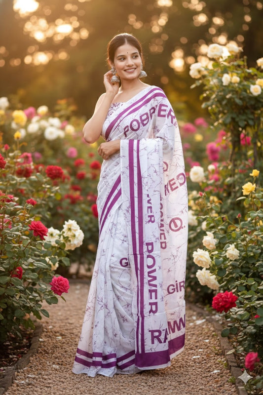 Traditional Jaipuri Printed Mulmul Cotton Saree with Blouse Piece