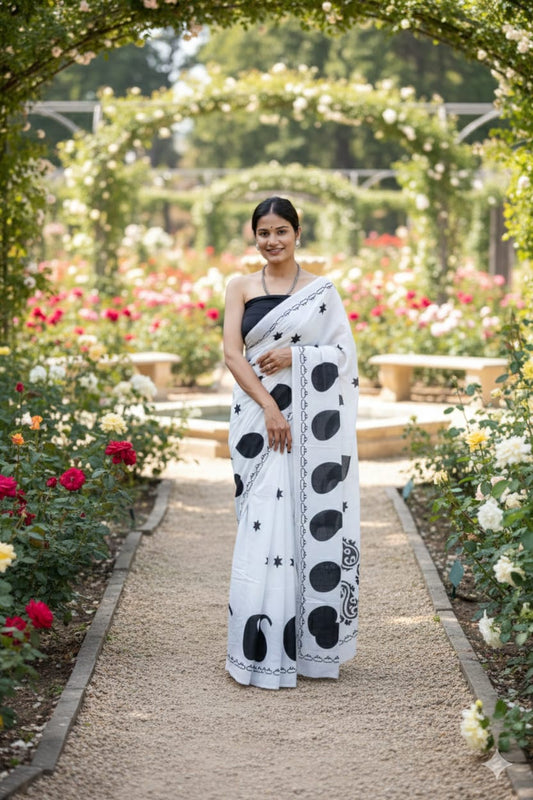 Traditional Jaipuri Printed Mulmul Cotton Saree with Blouse Piece