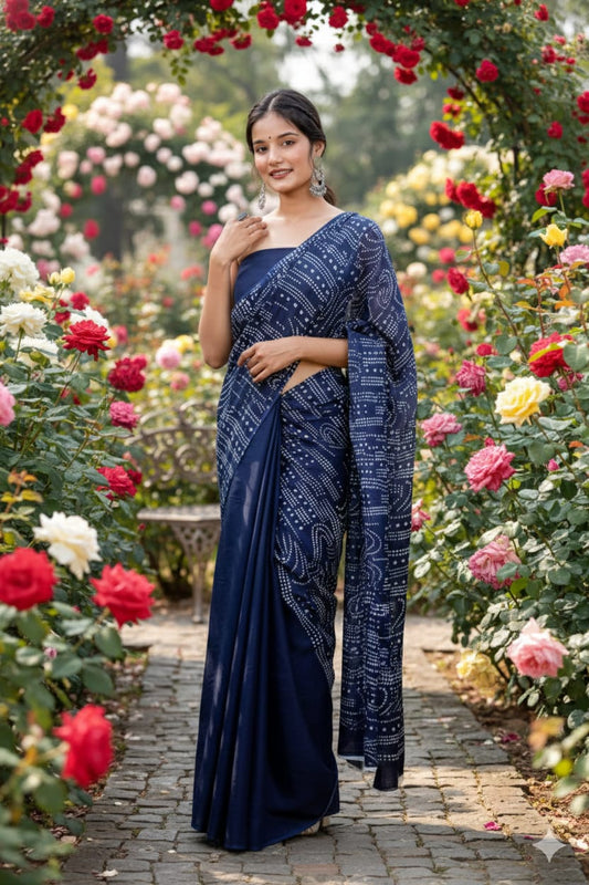 Traditional Jaipuri Printed Mulmul Cotton Saree with Blouse Piece