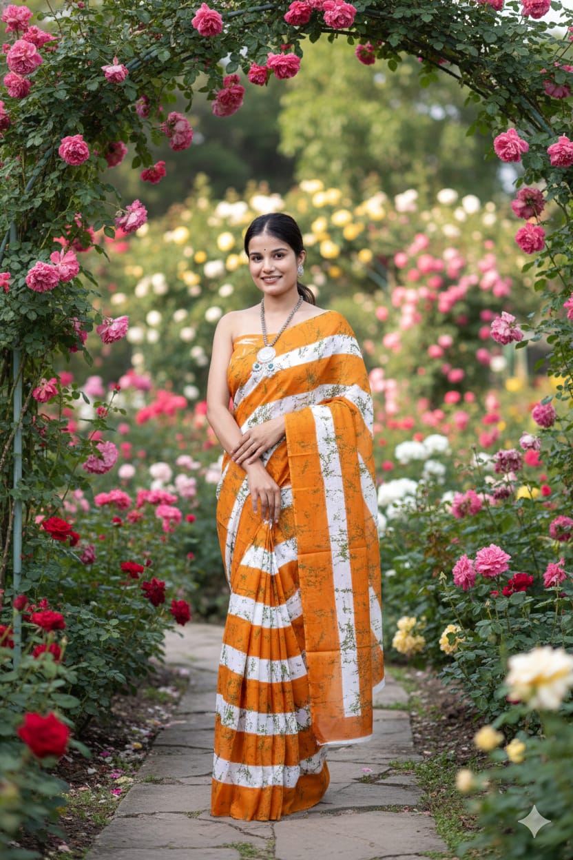 Traditional Jaipuri Printed Mulmul Cotton Saree with Blouse Piece