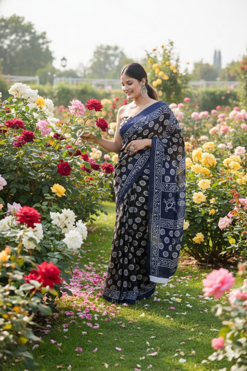 Traditional Jaipuri Printed Mulmul Cotton Saree with Blouse Piece