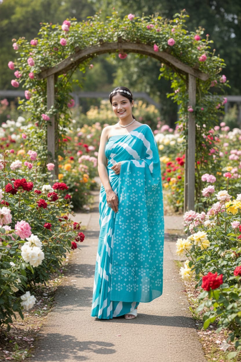Traditional Jaipuri Printed Mulmul Cotton Saree with Blouse Piece