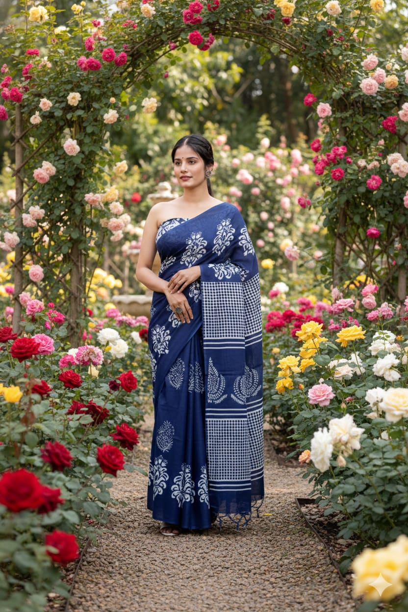 Traditional Jaipuri Printed Mulmul Cotton Saree with Blouse Piece