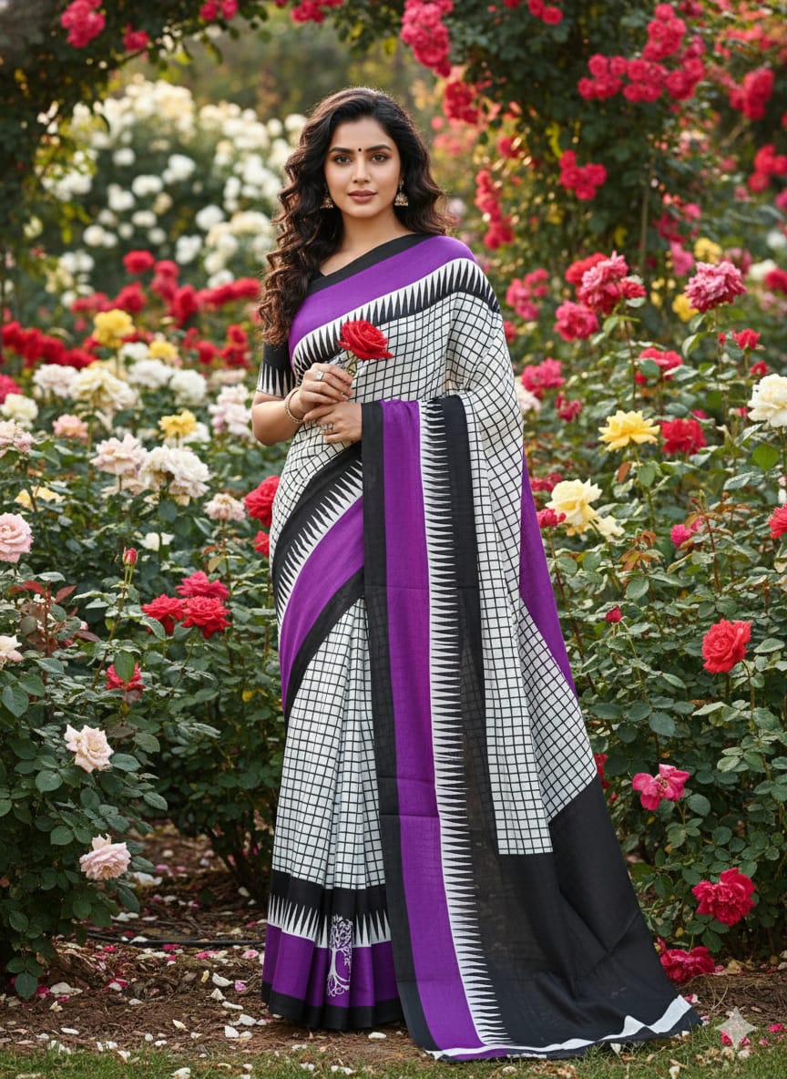 Traditional Jaipuri Printed Mulmul Cotton Saree with Blouse Piece