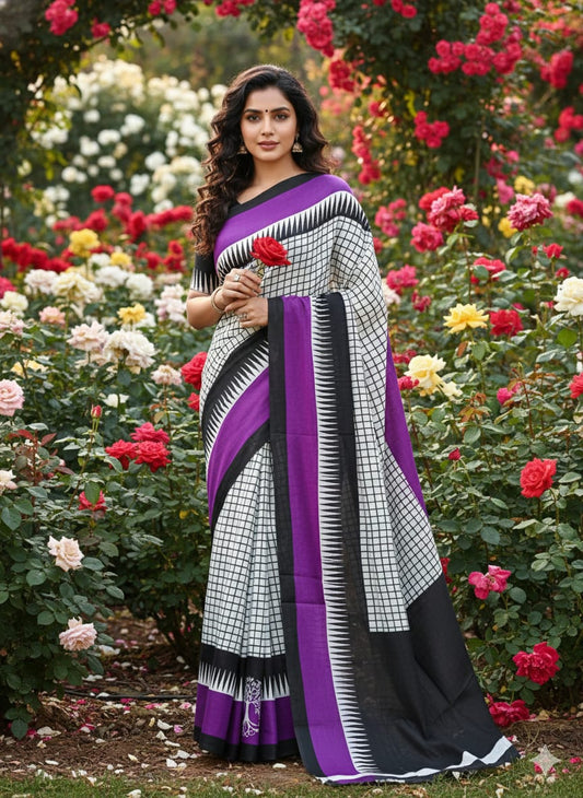 Traditional Jaipuri Printed Mulmul Cotton Saree with Blouse Piece