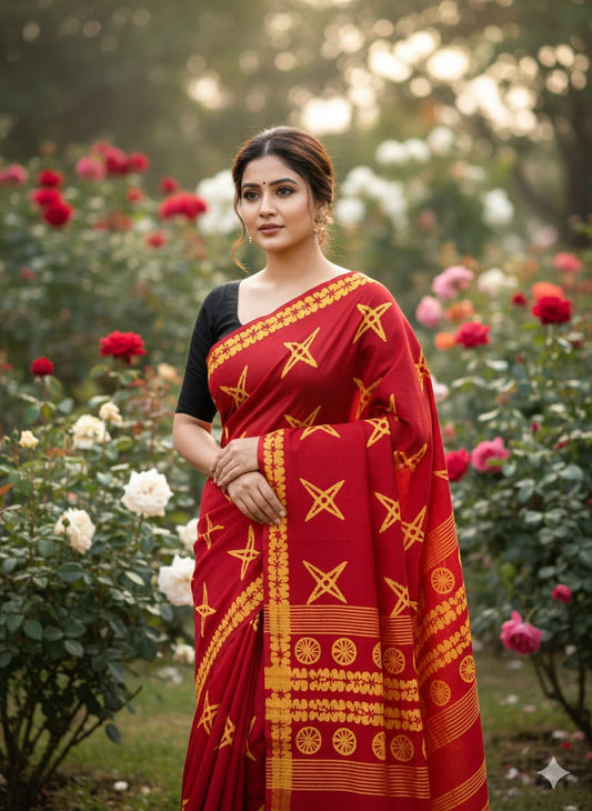 Traditional Jaipuri Printed Mulmul Cotton Saree with Blouse Piece
