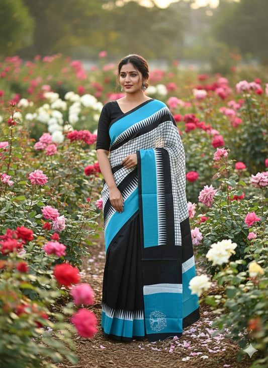 Traditional Jaipuri Printed Mulmul Cotton Saree with Blouse Piece