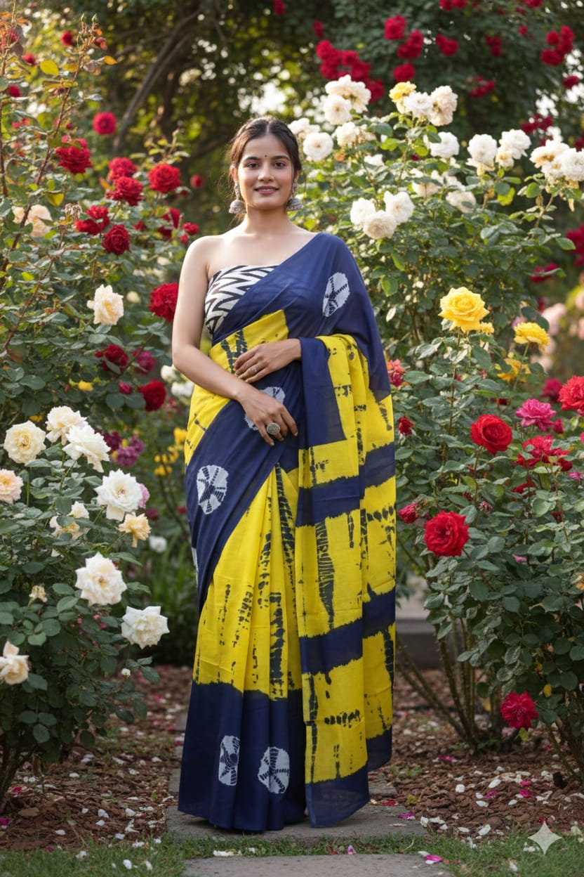 Traditional Jaipuri Printed Mulmul Cotton Saree with Blouse Piece