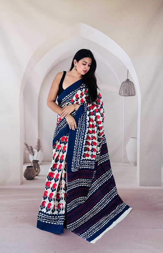 Traditional Bhagalpuri Linen Cotton Saree for Women