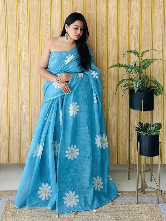 Traditional Bhagalpuri Linen Cotton Saree for Women
