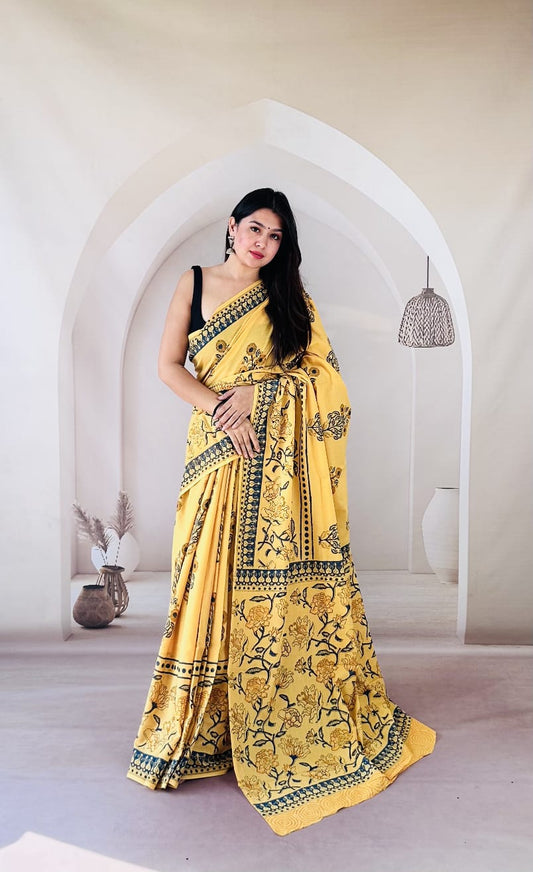Traditional Bhagalpuri Linen Cotton Saree for Women