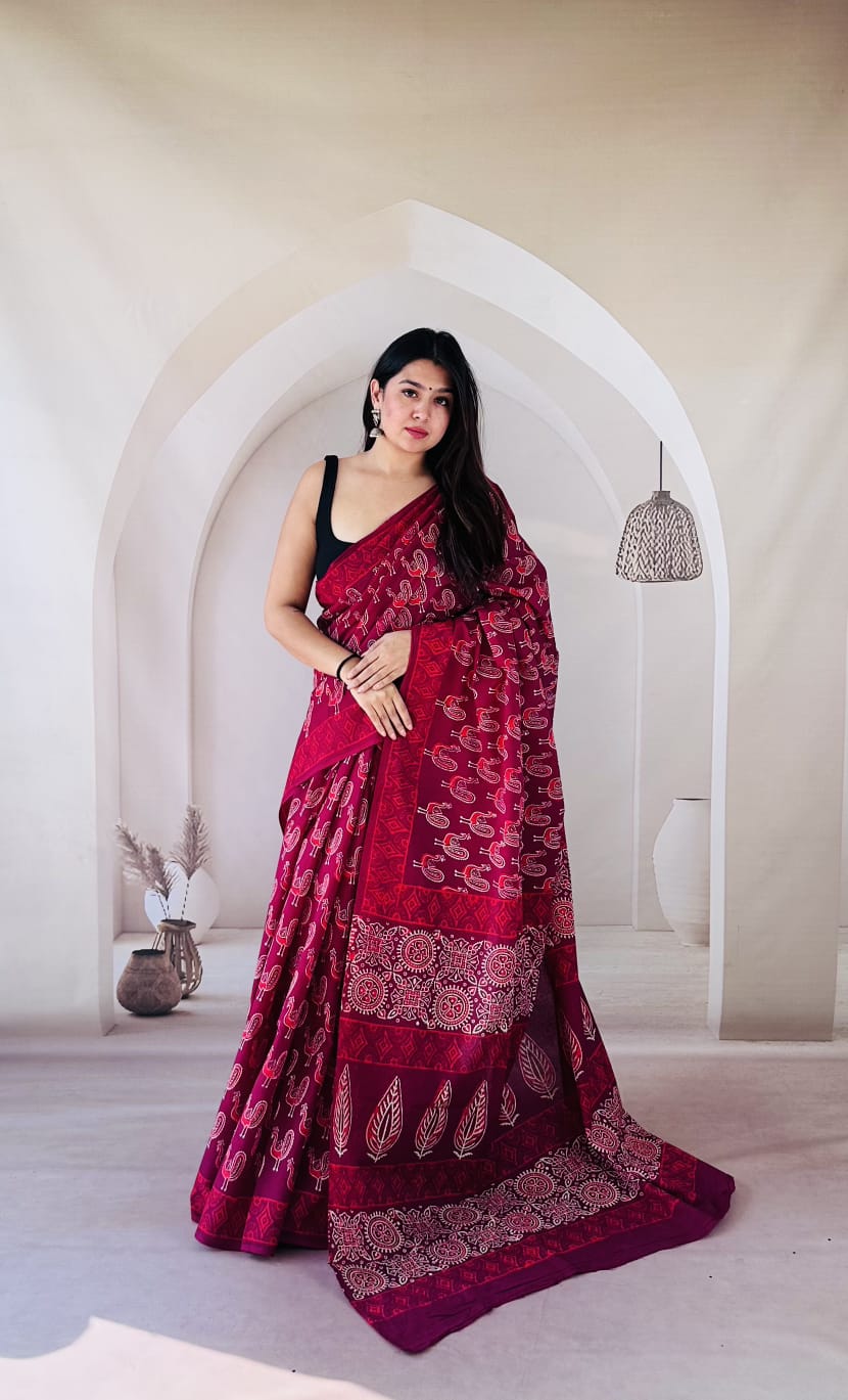 Traditional Bhagalpuri Linen Cotton Saree for Women