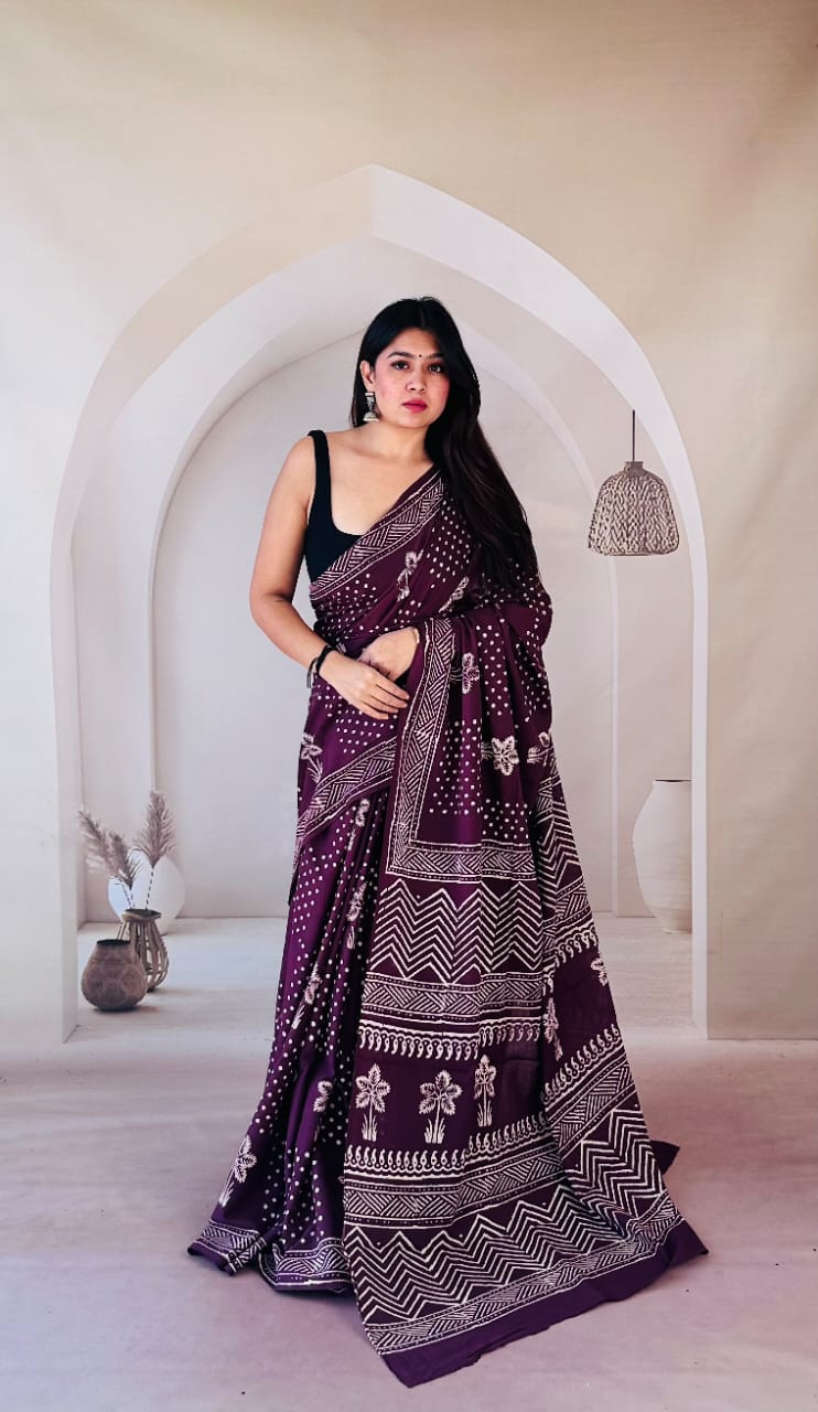 Traditional Bhagalpuri Linen Cotton Saree for Women