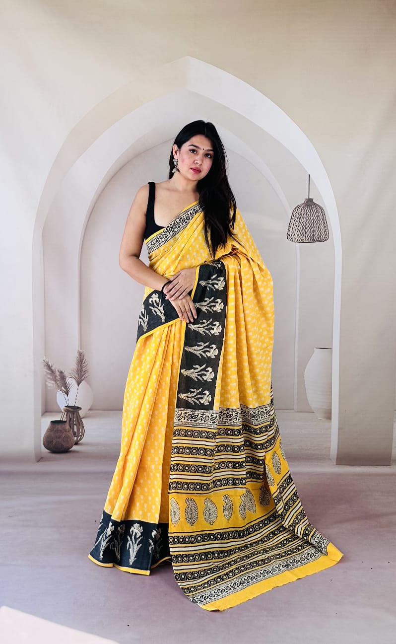 Traditional Bhagalpuri Linen Cotton Saree for Women