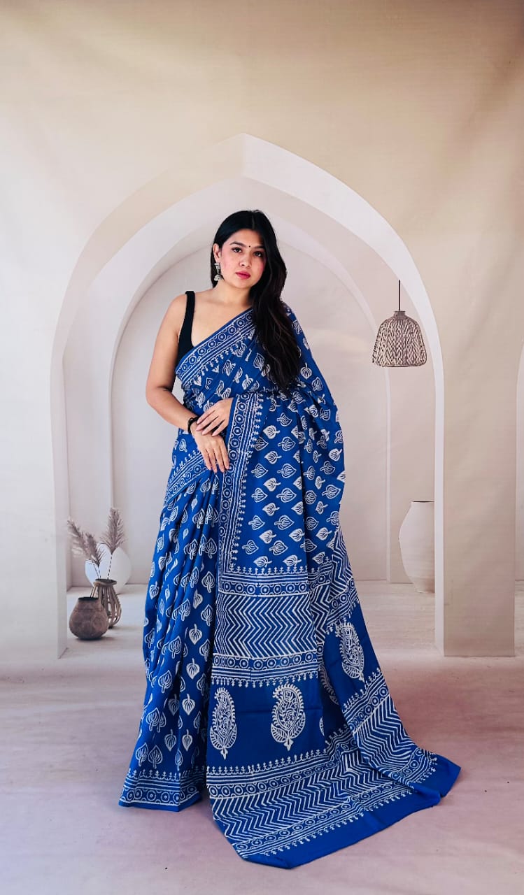 Traditional Bhagalpuri Linen Cotton Saree for Women