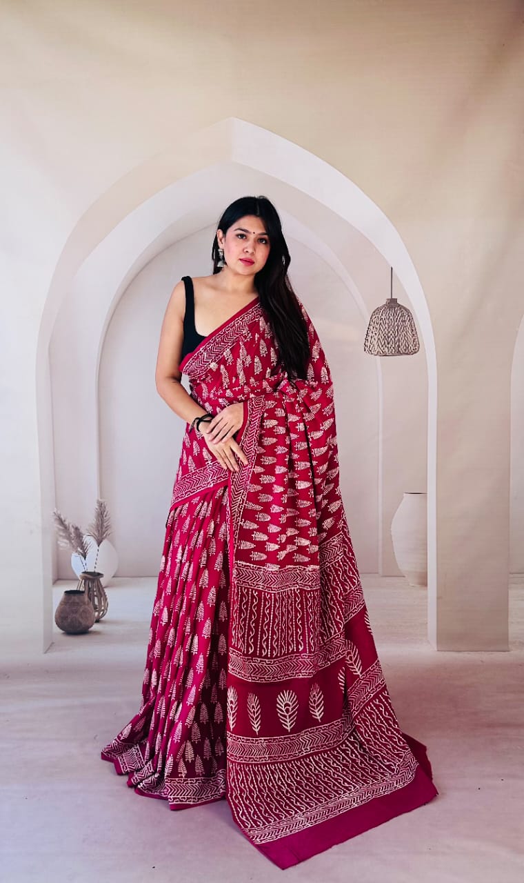Traditional Bhagalpuri Linen Cotton Saree for Women