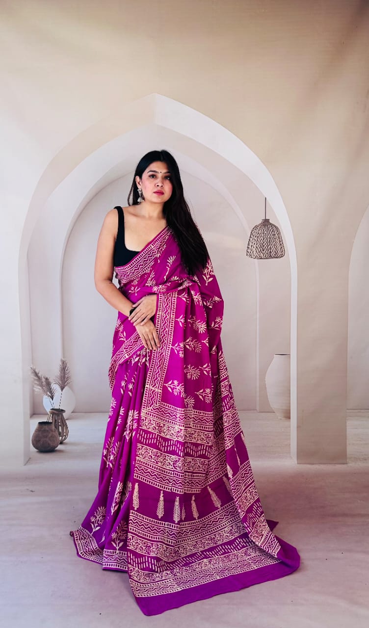 Traditional Bhagalpuri Linen Cotton Saree for Women
