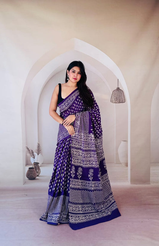 Traditional Bhagalpuri Linen Cotton Saree for Women