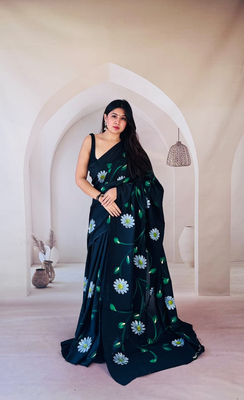 Traditional Bhagalpuri Linen Cotton Saree for Women