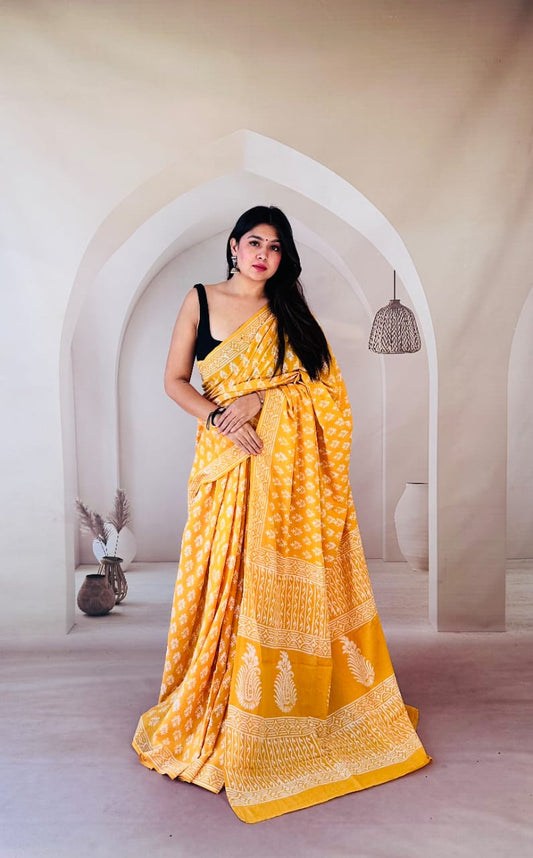 Traditional Bhagalpuri Linen Cotton Saree for Women