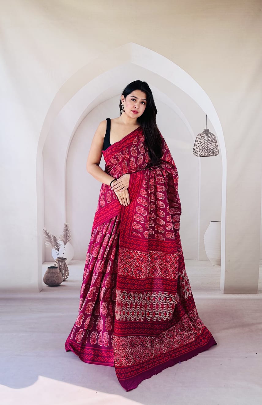 Traditional Bhagalpuri Linen Cotton Saree for Women